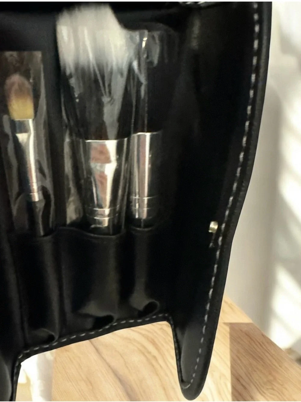 BH Cosmetics Black Faux Leather Brush Roll with White Stitching